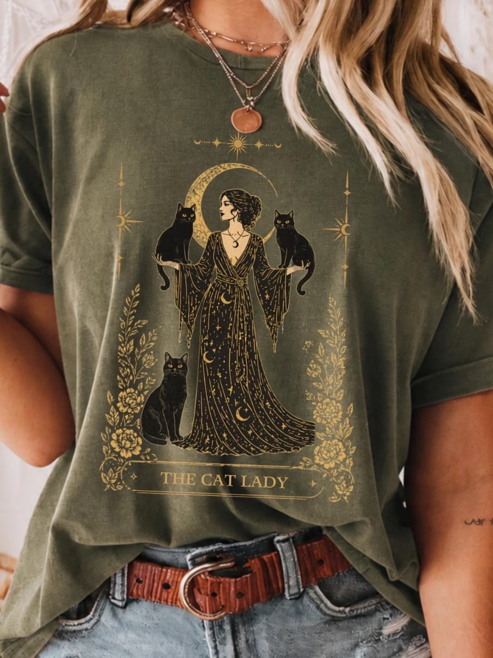 Comfort Colors Moss Green 'The Cat Lady' Graphic Tee